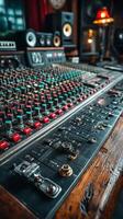 Vintage recording studio equipment showing detailed sound mixing console during a late afternoon session photo