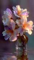 Beautiful bouquet of delicate flowers illuminated by soft light in a serene setting photo