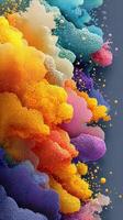 Colorful abstract composition showcasing vibrant textures and shapes with a blend of hues against a dark background photo