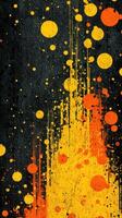Vibrant abstract art with splashes of orange, yellow, and black on textured background creating dynamic visual energy photo