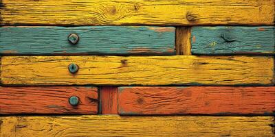 Colorful wooden planks create a vibrant and rustic background full of character and charm in a cozy room photo