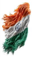 Colorful representation of the Indian flag flowing in the wind with vibrant hues of orange, white, and green photo