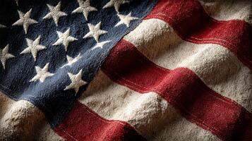 Waving American flag displayed with detailed texture in natural light during a calm afternoon photo