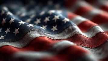 Stars and stripes ripple in the wind, showcasing the colors of national pride and patriotism in a close-up view of an American flag photo
