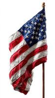American flag waving proudly against a white background with vibrant colors symbolizing freedom and patriotism photo