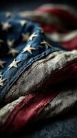 Close-up view of a vintage American flag showcasing rich colors and textures photo
