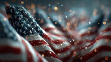 Waving flags create a patriotic atmosphere with shimmering sparks during a celebration photo