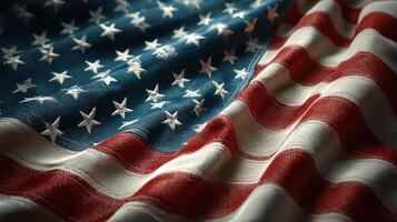 American flag draped in folds showcasing vibrant colors and detailed stars and stripes photo