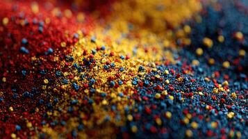 Vibrant colored powders arranged in an artistic pattern for a creative project or celebration photo