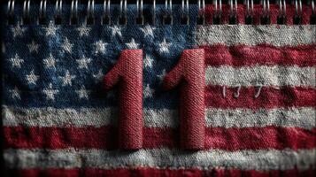 Emotional tribute to the number 11 on a textured American flag background symbolizing remembrance and unity photo
