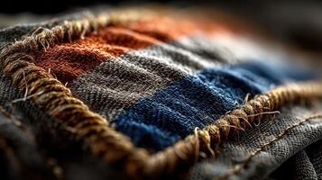Detailed textile pattern showcasing vibrant colors and textures on fabric during a close-up shot in natural light photo
