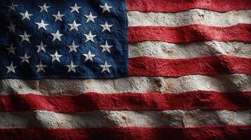 American flag displayed prominently in a rustic setting with a textured background photo