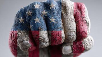 Fist painted with American flag design showcasing strength and patriotism photo
