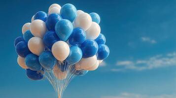 Colorful balloons drift against a clear sky in a joyful display during a sunny day celebration photo