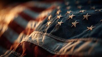 American flag laid out with stars shining in the evening light, symbolizing patriotism and national pride during a serene moment photo