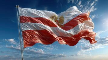 Waving flag of a historical region under a blue sky with clouds during the afternoon photo