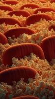 Colorful texture of popcorn kernels on a colorful background in a creative food arrangement captured up close photo