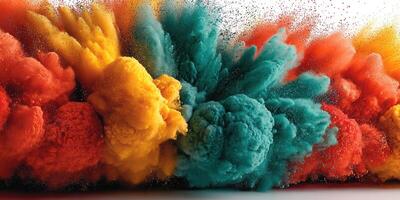 Vivid explosion of colored powder creates dynamic visual effects in a creative art setting photo