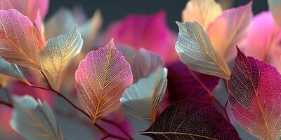 Colorful leaves in various shades creating a vibrant decorative display in an artistic arrangement photo