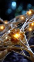Bright connective tissue with glowing elements captured in a close-up view, showcasing intricate details and organic forms during nighttime photo