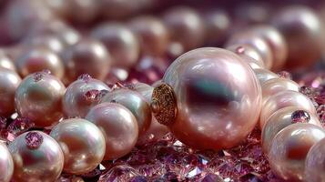 Beautiful collection of lustrous pearls and sparkling gemstones arranged elegantly on a soft surface photo