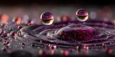 Colorful water droplet splash creates captivating ripple effect in a darkened environment photo
