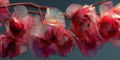 Colorful delicate flowers display intricate patterns against a dark background in a serene botanical setting photo