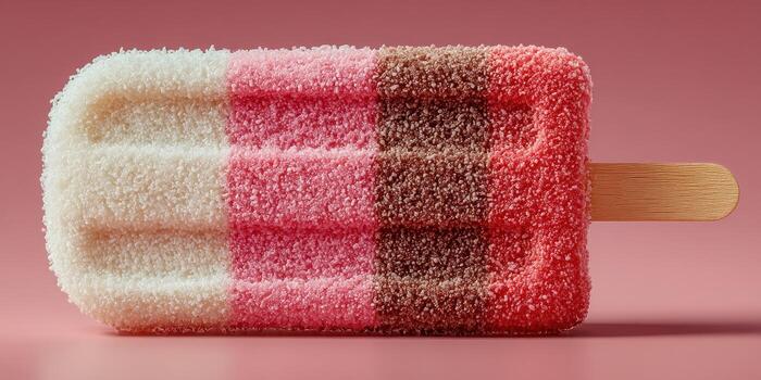 Colorful wool felt popsicle displayed on pink background highlighting artistic textile design photo