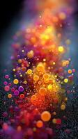 Colorful abstract design with vibrant circles illuminated in a gradient of warm hues on a dark background photo