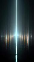 Illuminated pathway with vertical light beams in a dark space at night photo