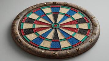 Colorful dartboard on a smooth surface indicating a game setup for friendly competition and entertainment photo
