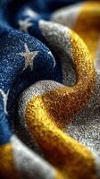 Close-up view of a textured fabric featuring the colors and patterns of the American flag in intricate detail photo