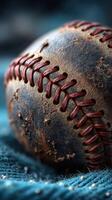 Detail of a worn baseball on a textured surface with a rich history of play and competition photo