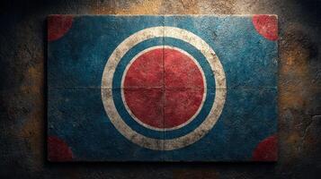 Colorful circular target design on rough textured background in indoor setting at dusk photo