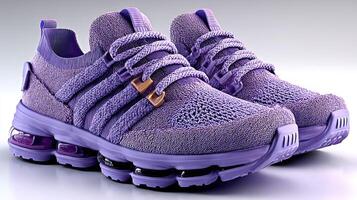 New lightweight purple running shoes designed for comfort and performance in outdoor activities photo