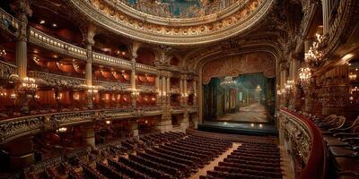 Elegant opera house interior showcasing ornate architecture and lavish decor before a performance starts photo