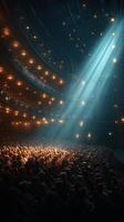 Audience captivated by performance in historic theater with dramatic lighting and elegant architecture photo