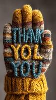 Warmly crafted mittens showcase a heartfelt thank you during the chilly winter months photo