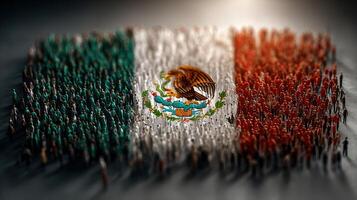 People gather to form a large representation of the Mexican flag in a creative display of unity and national pride during a cultural event photo