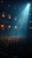 Audience captivated by performance in a historic theater illuminated by dramatic lighting photo