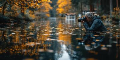 Nature photographer captures stunning autumn reflections while wading in shallow water photo