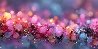 Colorful bokeh lights create a magical atmosphere in an artistic display of vibrant hues in a blurred background photo