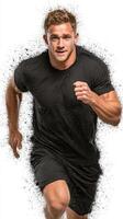 Athlete sprinting at full speed on a clean background with a dynamic pose showcasing determination and strength photo