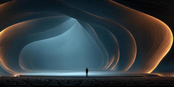 Visualizing creativity inside an abstract architectural space with captivating light effects photo