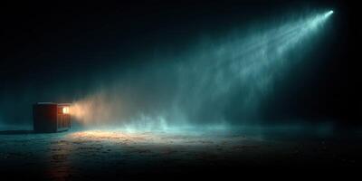 Mysterious light emanates from an old projector in a dimly lit room, creating an enchanting atmosphere photo