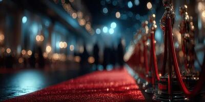 Glamorous awards ceremony featuring red carpet, trophies, and elegant ambience on a festive night photo