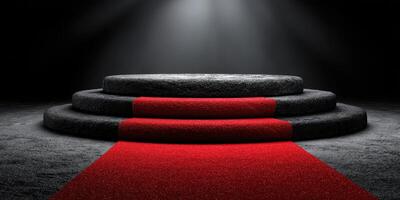 Elegant podium with red carpet perfect for award ceremonies and events at night photo