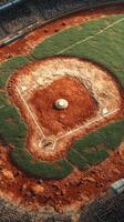 Baseball field with overgrown grass at a dilapidated stadium, showcasing nature reclaiming the space during daylight photo