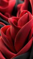 Detailed close-up of a red fabric rose against a contrasting background showcasing texture and color photo