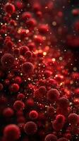 Abstract representation of red spheres and glowing particles in a dark environment, creating a captivating visual effect photo